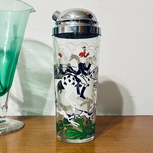 Vintage Hazel Atlas Fox Chase Hunting Scene Silver Domed Cocktail Shaker